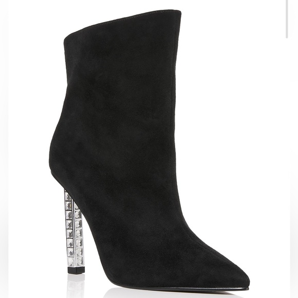 Aqua “Perin” Suede Pointed Toe Crystal High Heel Booties - Picture 2 of 5